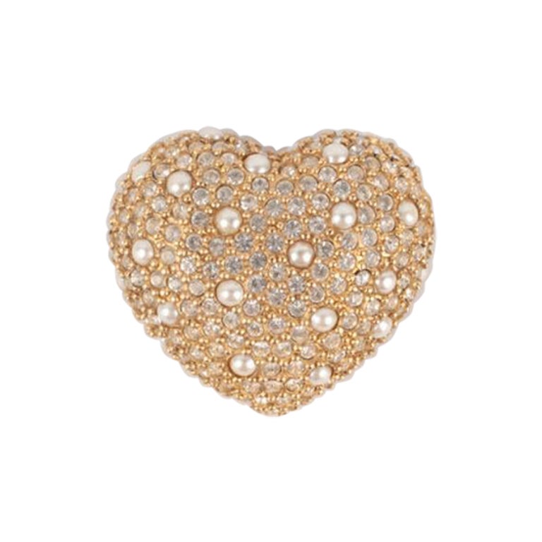 Dior Golden Metal Heart Brooch For Sale