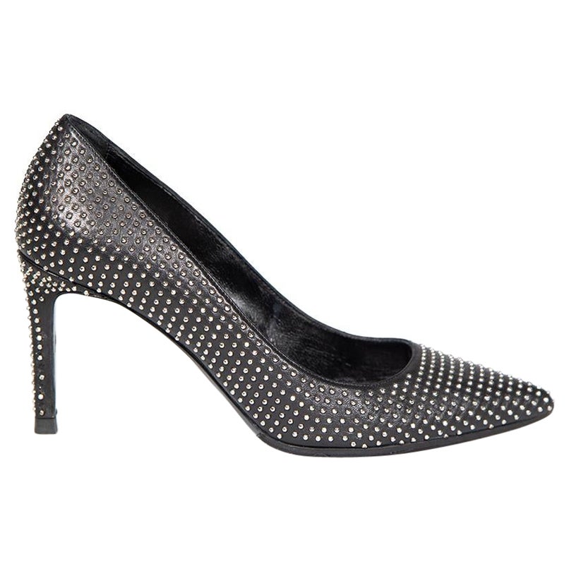 Saint Laurent Black Leather Studded Pumps Size IT 36 For Sale