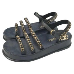 Used Chanel Calfskin Chain Platform Sandals