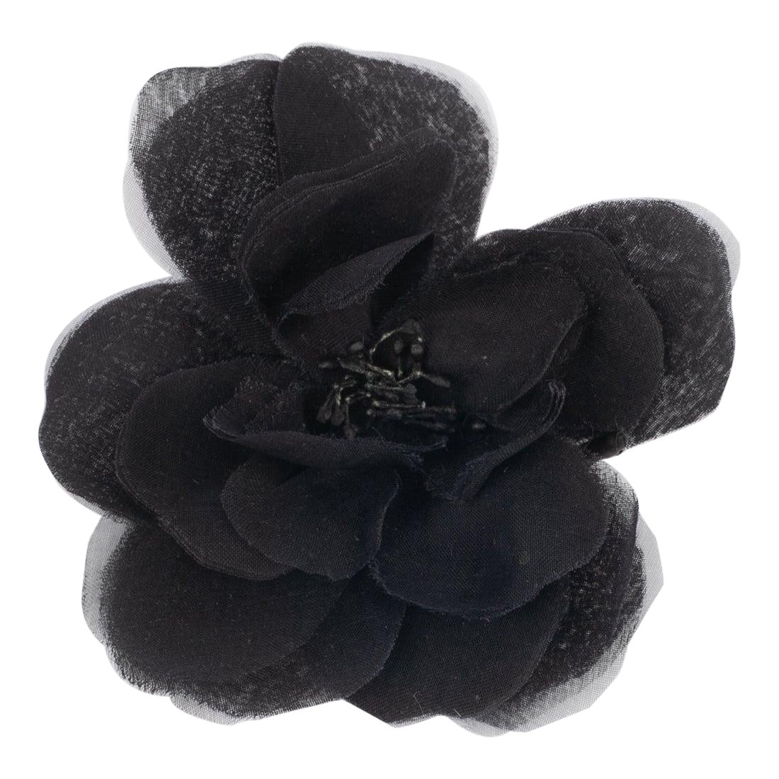 Chanel Black Camellia Brooch  For Sale