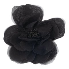 Vintage Chanel Black Camellia Brooch 