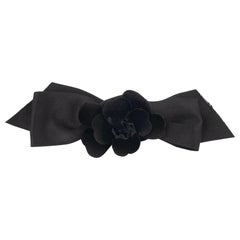 Used Chanel Head Accessory Black Bow with Velvet Camellia
