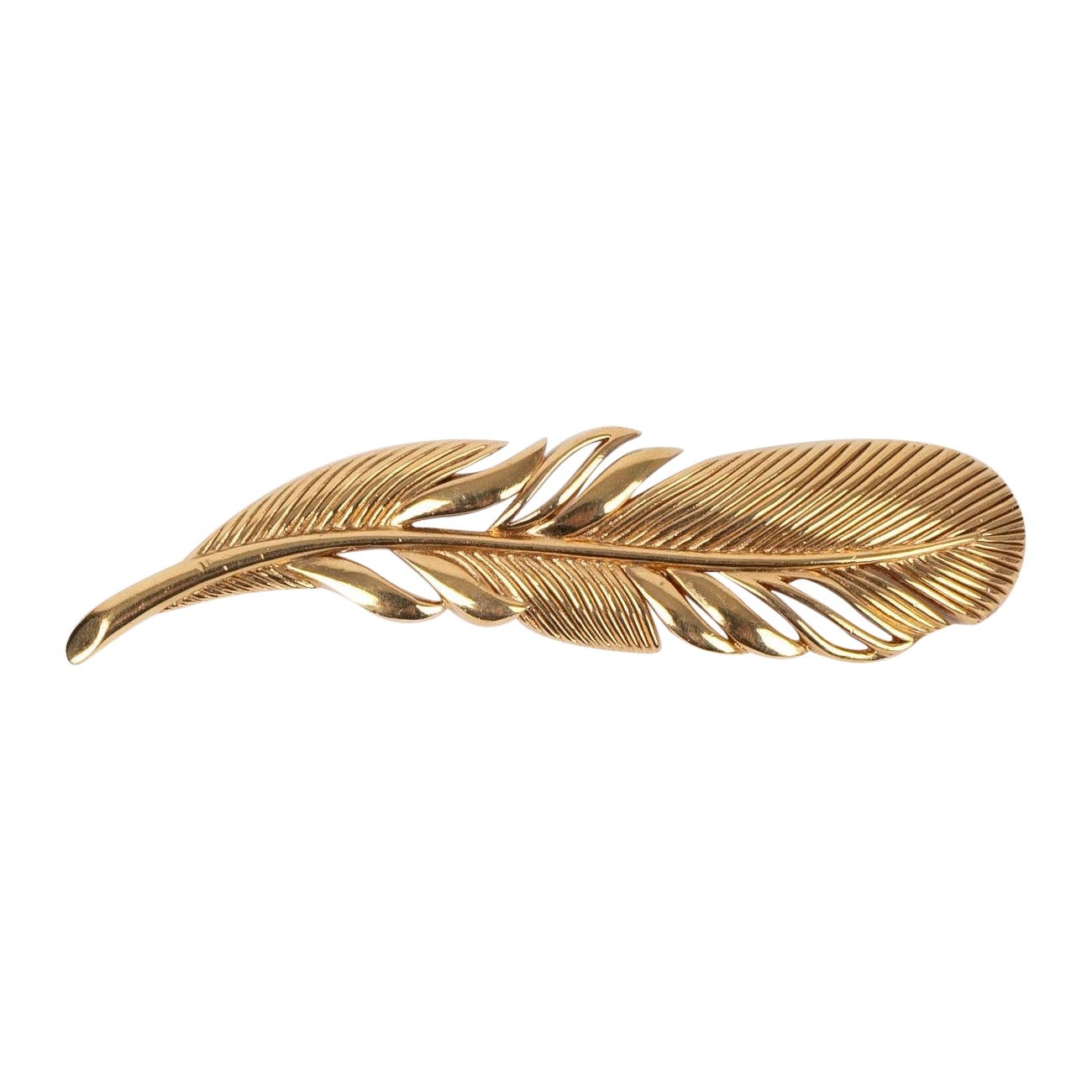 Dior Golden Metal Feather Brooch For Sale