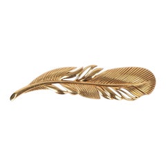 Retro Dior Golden Metal Feather Brooch