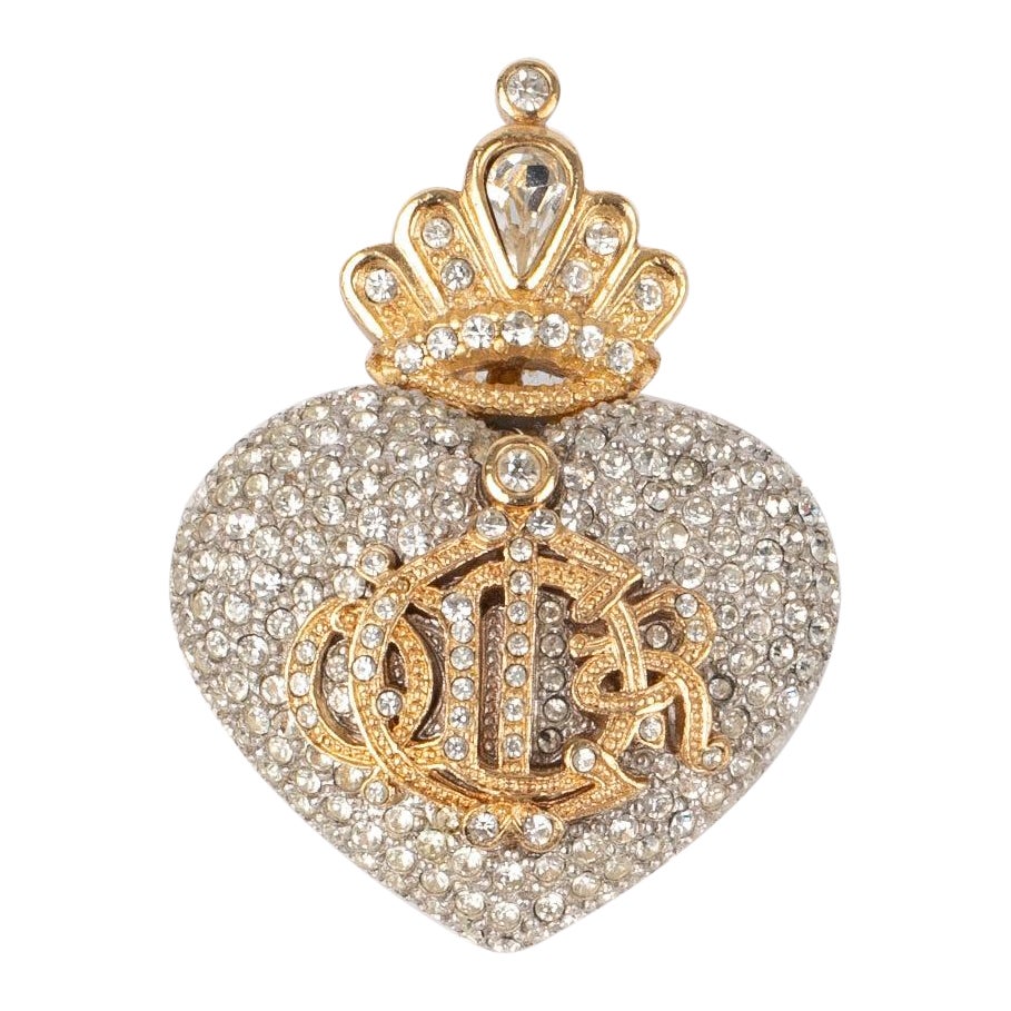 Dior Heart Brooch with Crown and Ornamented with Rhinestones For Sale