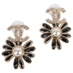 Chanel Enameled Silvery Metal Flower Earrings, 2022