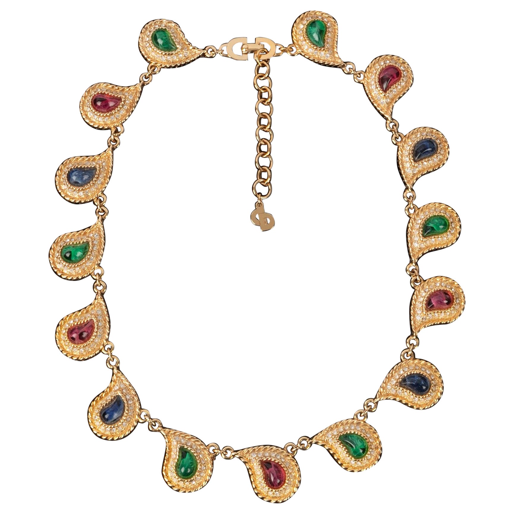 Dior Charm Necklace with Rhinestones and Glass Paste