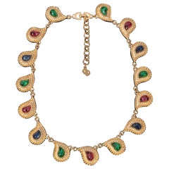 Retro Dior Charm Necklace with Rhinestones and Glass Paste
