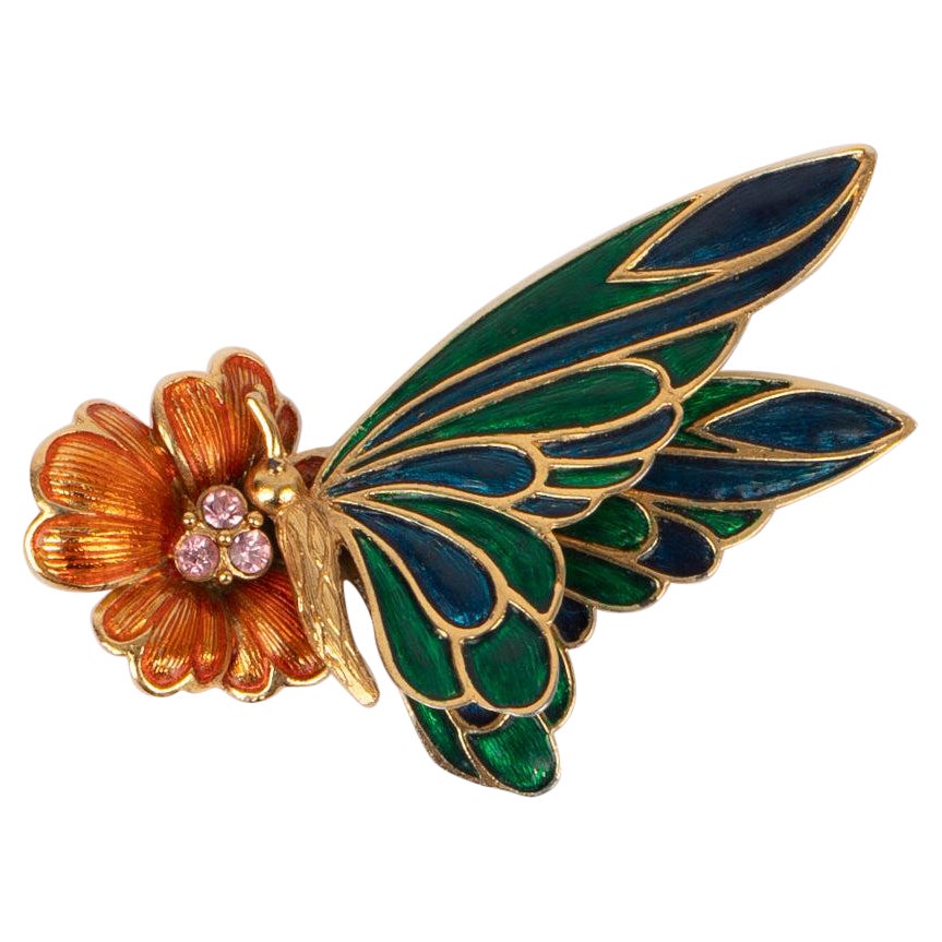 Carven Butterfly Brooch with Enamel For Sale