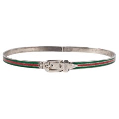 Used Gucci Silver Necklace with Green and Red Enamel