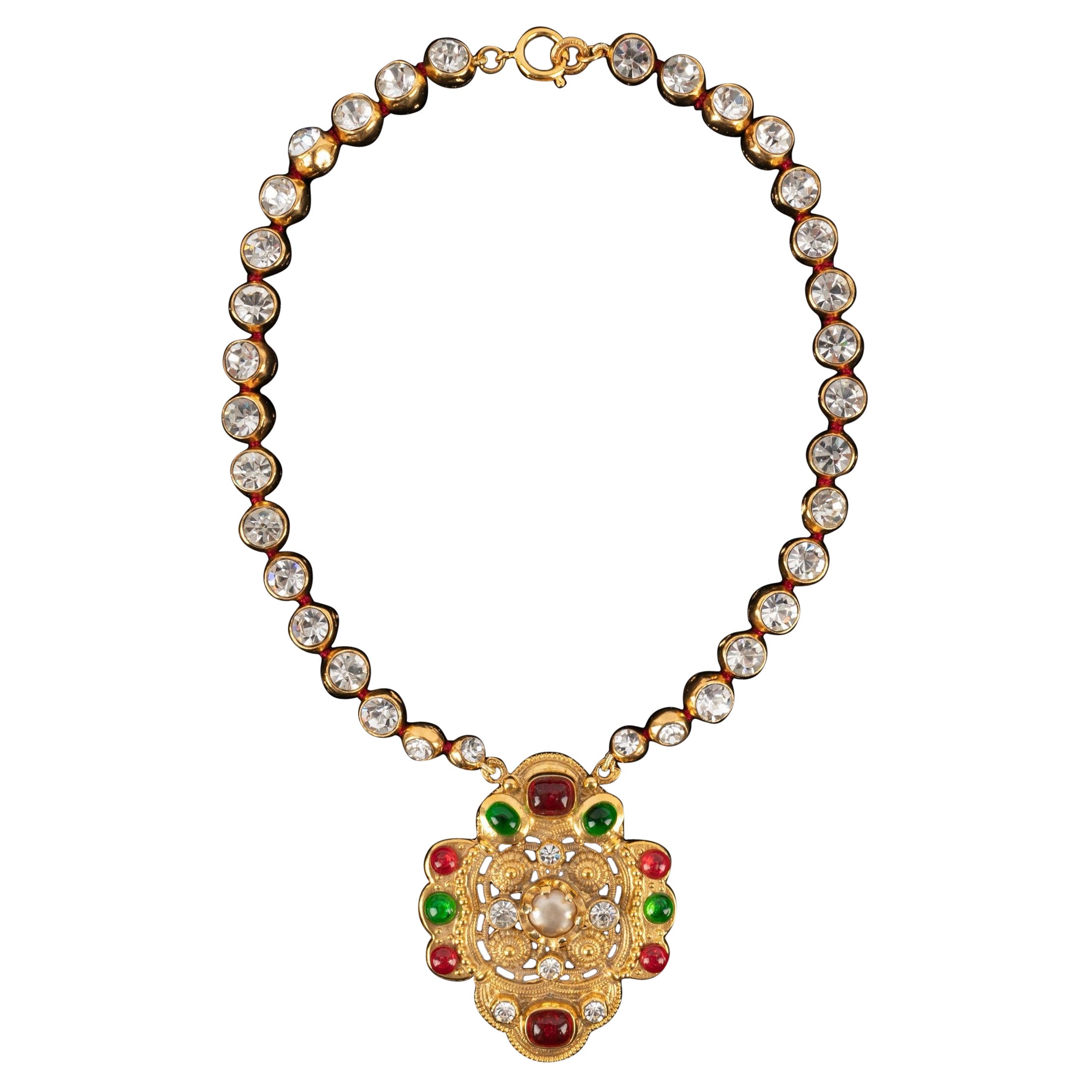 Chanel Byzantine Necklace with Glass Paste and Rhinestones For Sale