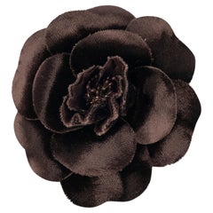 Vintage Chanel Brown Velvet Camellia Brooch