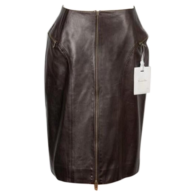 Dior  Brown Lamb Leather Skirt Closing with Zippers, 2000 For Sale