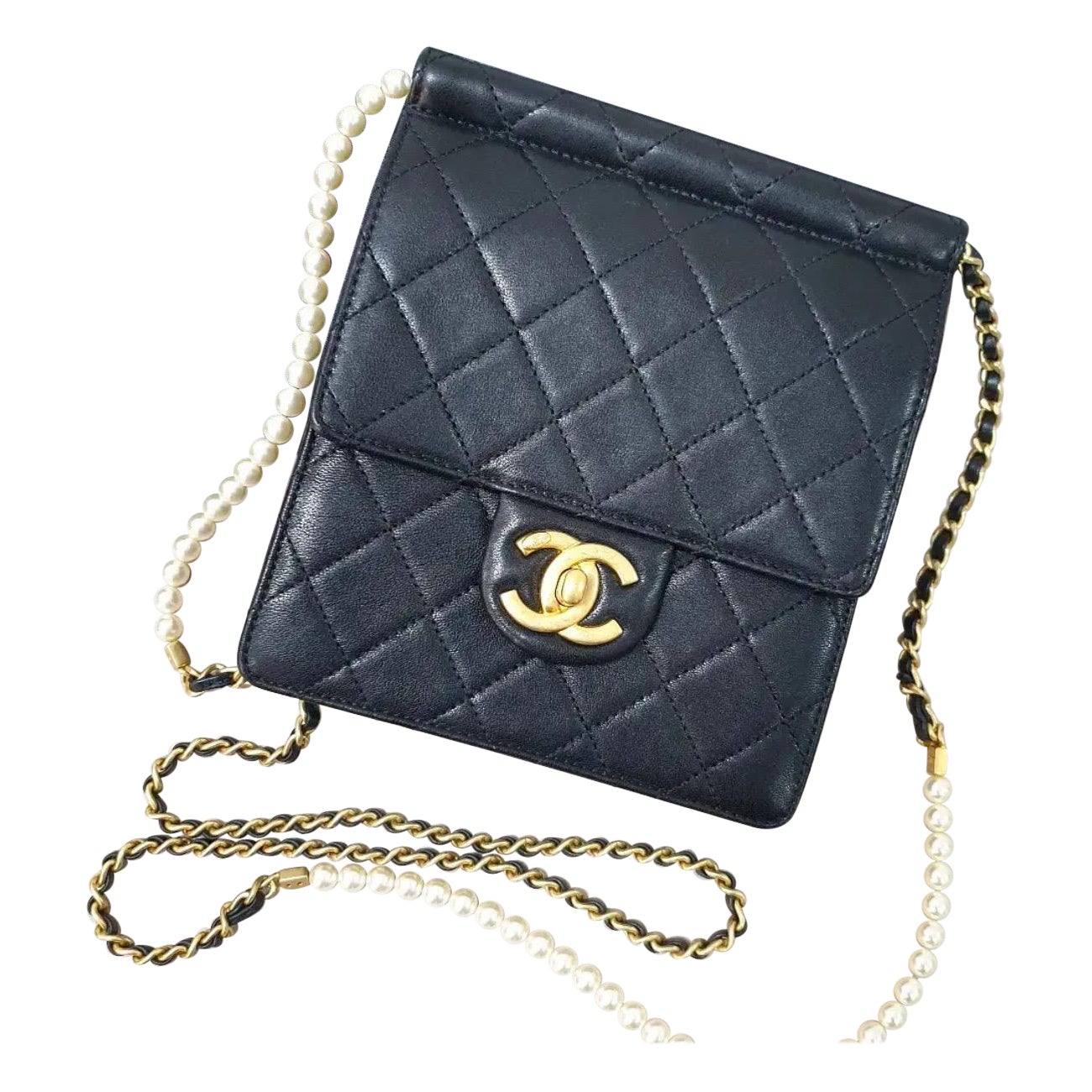 Chanel Black Small Chic Pearls Flap Bag For Sale
