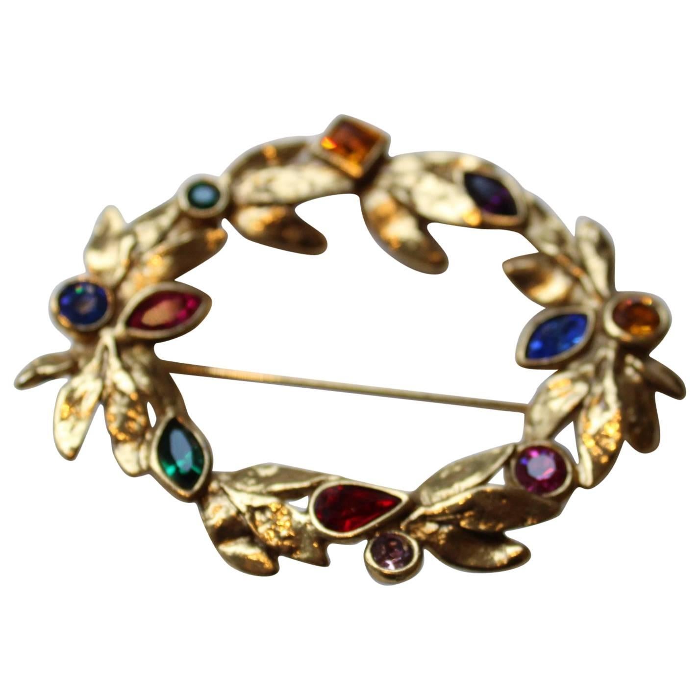 Yves Saint Laurent  Laurel Wreath Gold Plated Brooch For Sale