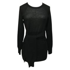 CHANEL Schwarzer Pullover-Strick-Top mit langen Ärmeln und goldenem Gürtel und Krawatte Reißverschluss HW Gr. 34