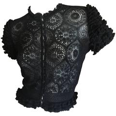 John Galliano for Bergdorf Goodman 1994 Lace Top with Ruffle Cap Sleeves