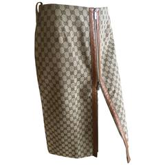 Gucci Leather Trim Logo Skirt with Zipper Detail by Tom Ford 4