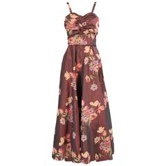 1950's Burgundy Silk Taffeta Evening Dress Custom Made