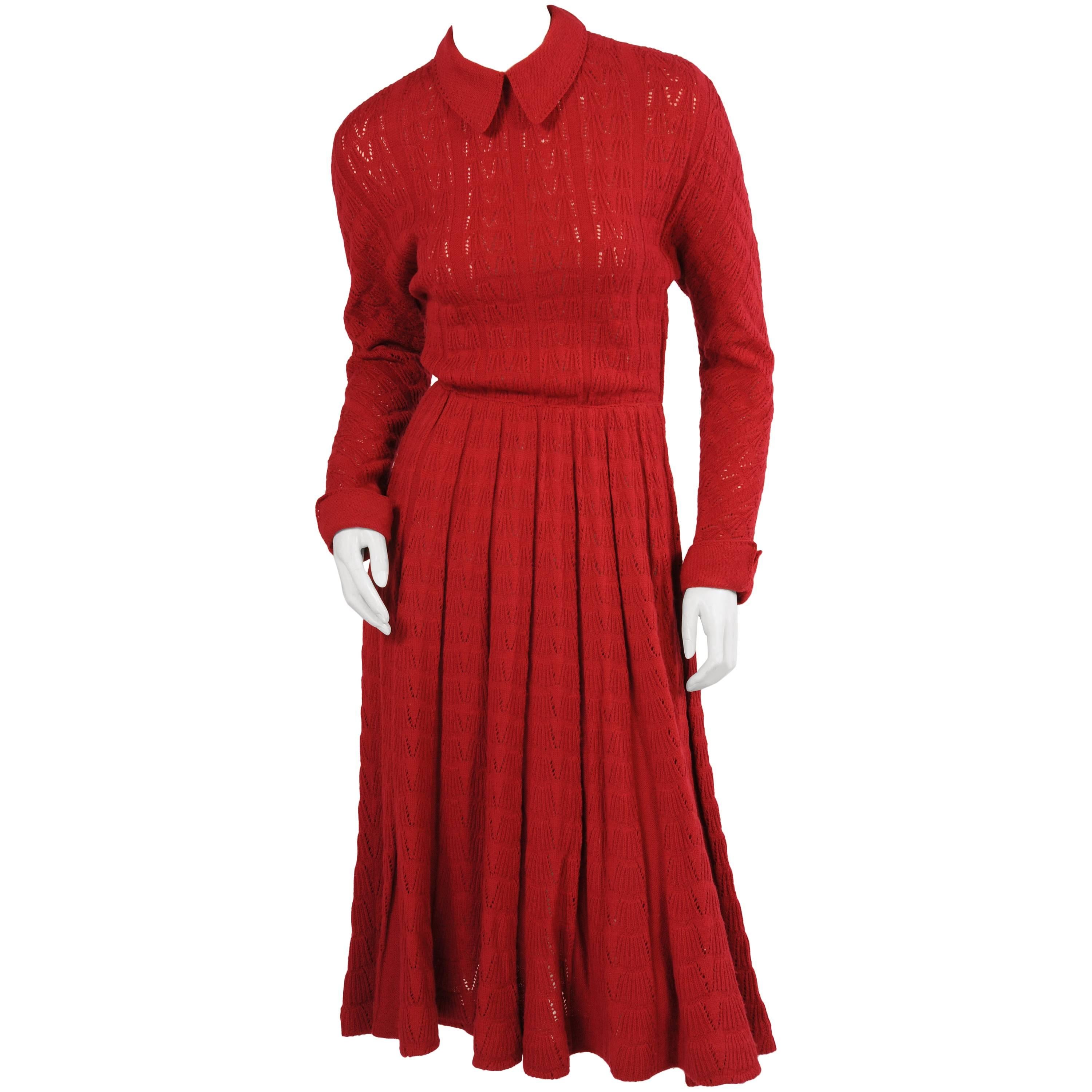 1940's Austrian Hand Knit Claret Wool Dress