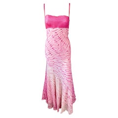 Roberto Cavalli S/S 1999 Runway Snakeskin Feather Print Silk Maxi Evening Dress