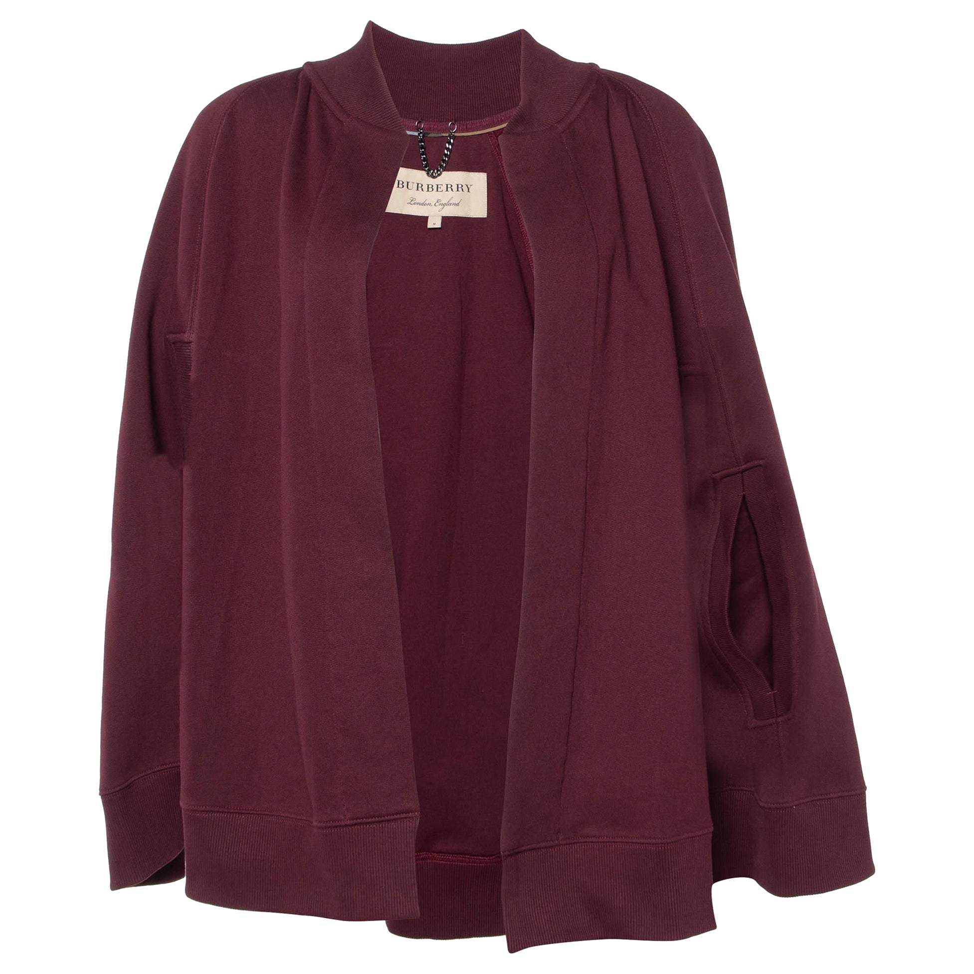 Burberry Burgundy Logo Embroidered Cotton Cape M For Sale