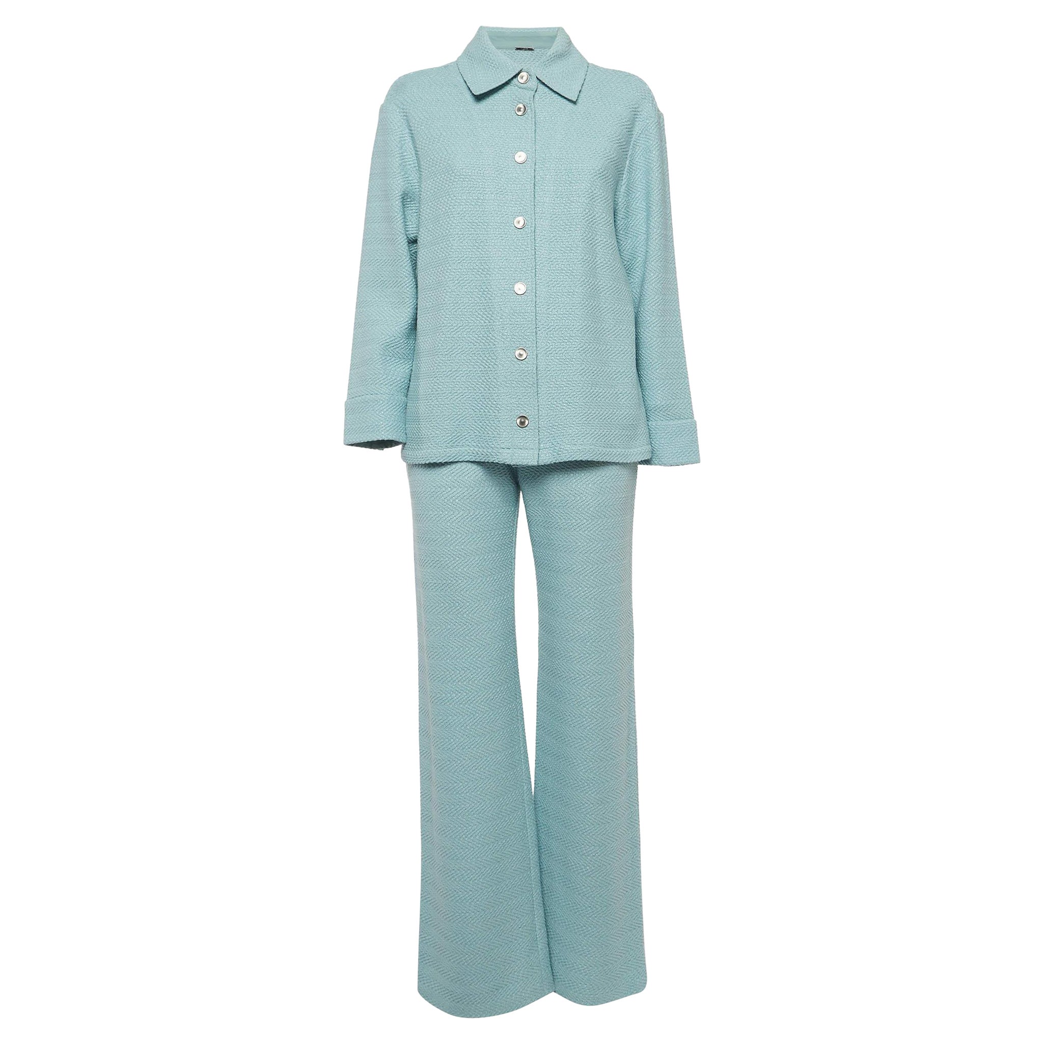 Alexis Blue Cotton Crochet Shirt and Kiana Pants Set M/S For Sale