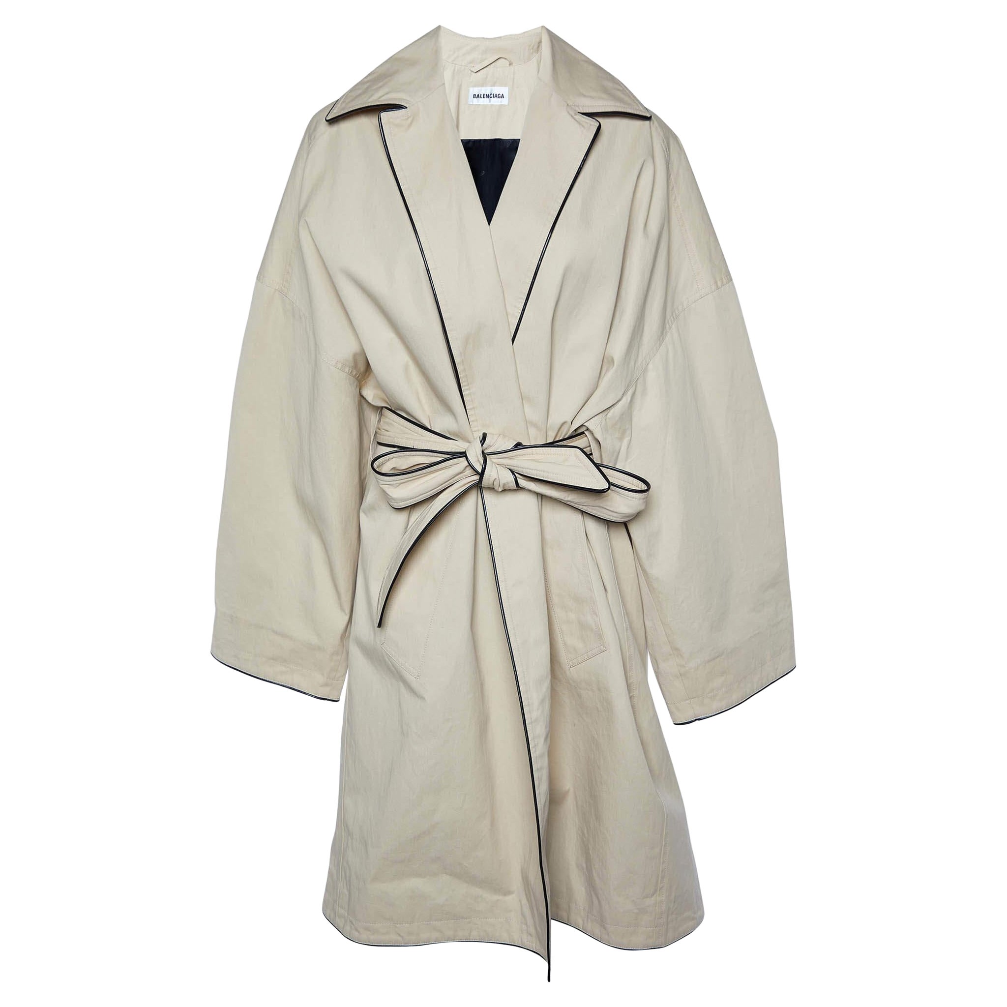 Balenciaga Beige Cotton Belted Cocoon Coat S For Sale