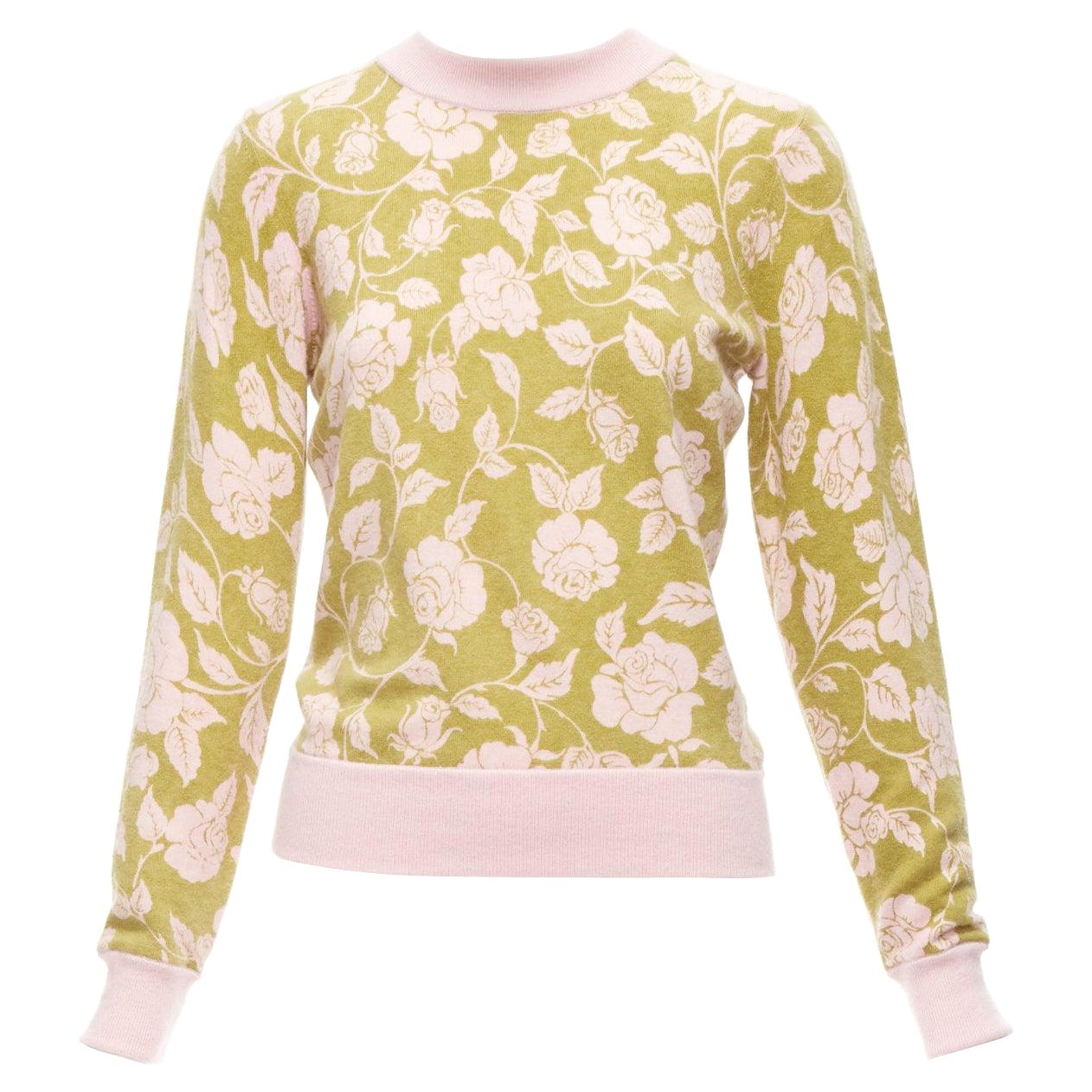 ZIMMERMANN Lovestruck green pink floral intarsia cashmere blend sweater US0 XS For Sale