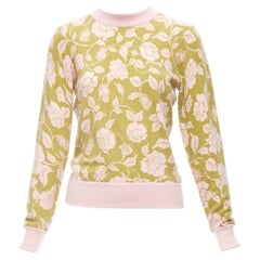Used ZIMMERMANN Lovestruck green pink floral intarsia cashmere blend sweater US0 XS