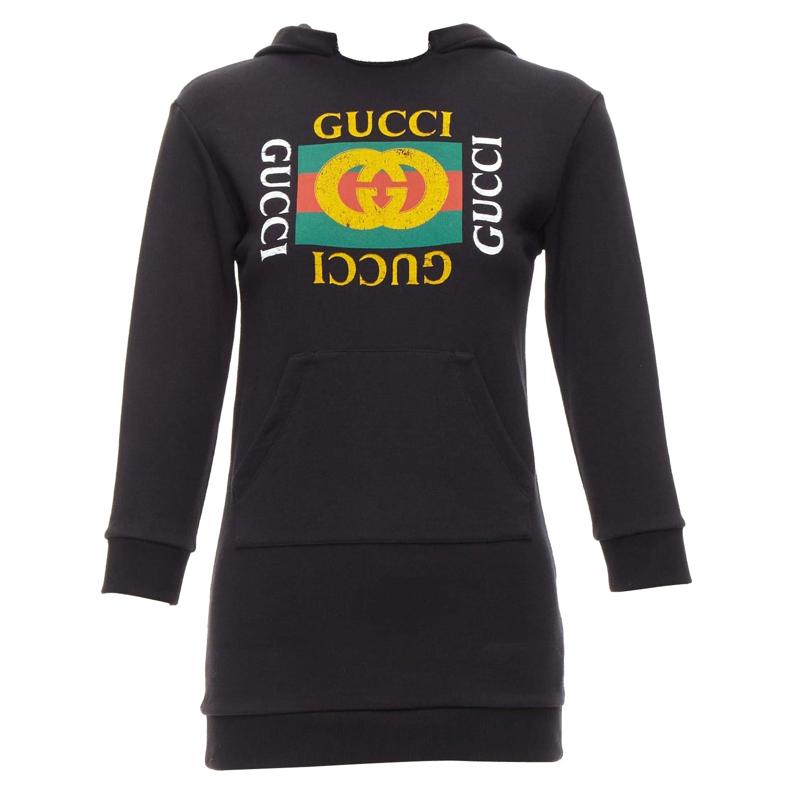 GUCCI Kids Alessandro Michele vintage box logo black hoodie 8Y XS For Sale