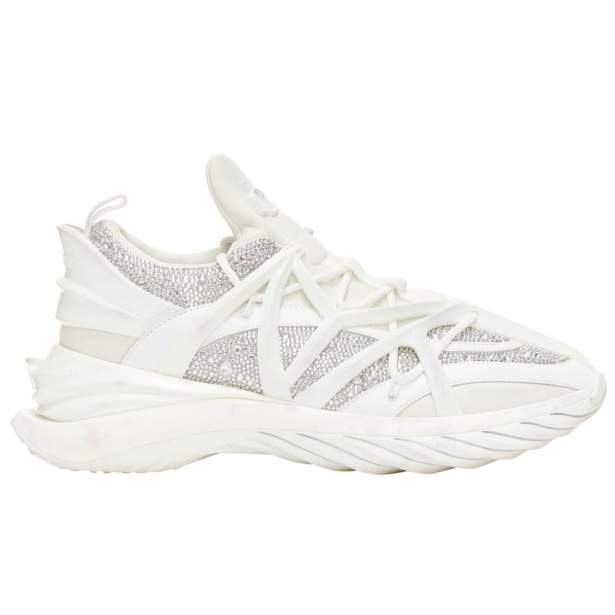 JIMMY CHOO Cosmos white leather rubber JC logo crystal dad sneakers EU39A For Sale