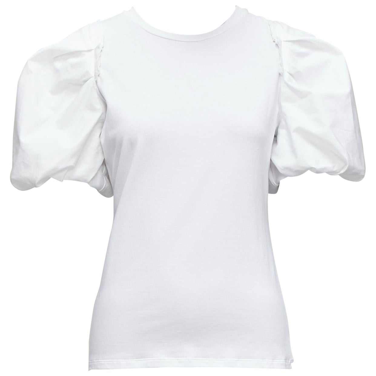 ALEXANDER MCQUEEN white cotton puff short sleeves fitted tshirt top IT38 XS For Sale