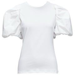 ALEXANDER MCQUEEN Weißes, kurzärmeliges Tshirt-Top aus Baumwolle mit Puffärmeln IT38 XS