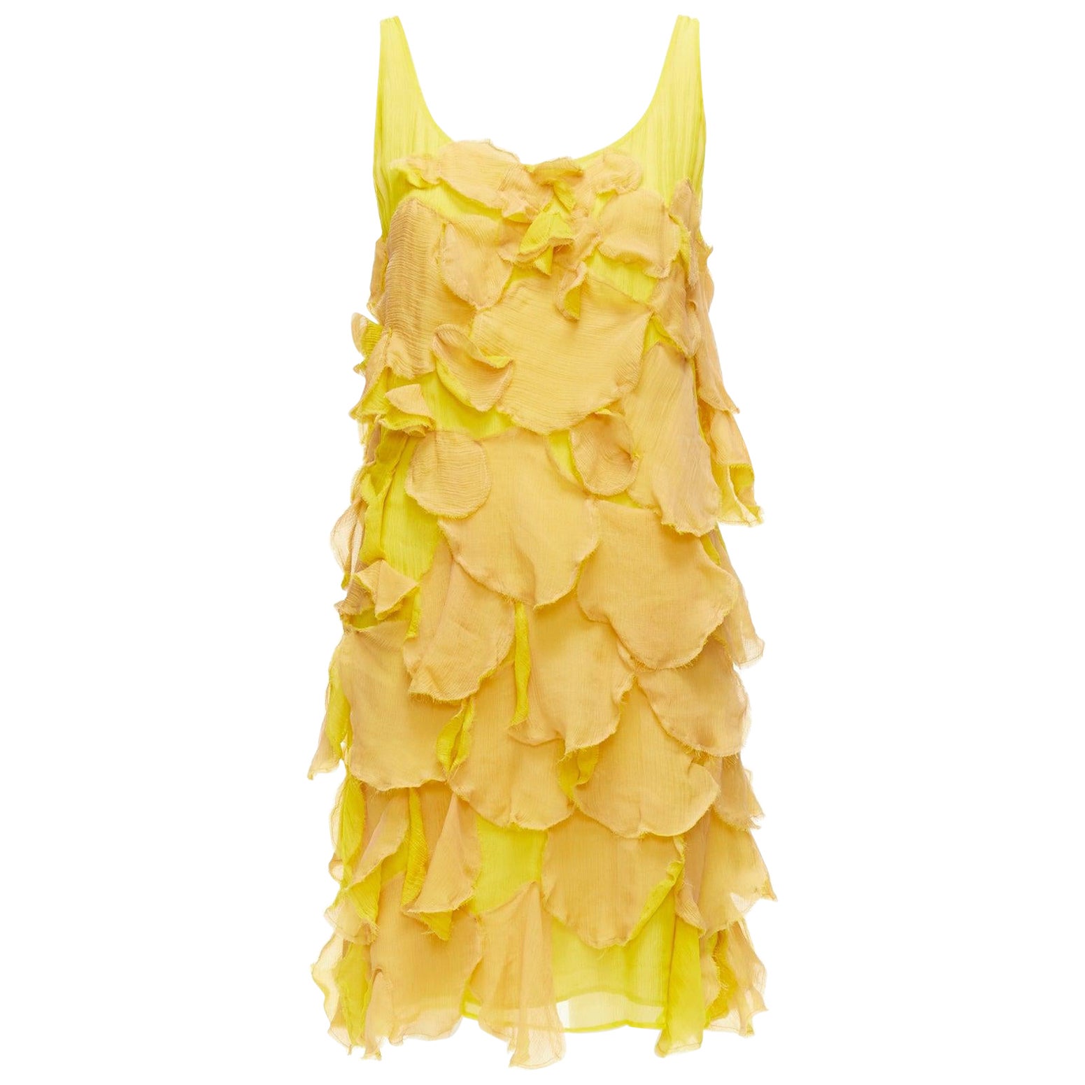 FENDI Vintage yellow nude 100% silk overlay flower petal mini dress IT44 L For Sale