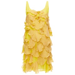 FENDI Vintage Gelbes nude 100% Seidenminikleid mit Blumenblatt-Overlay IT44 L