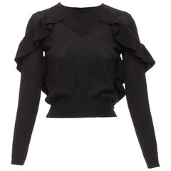 VIKTOR & ROLF black virgin wool silk cashmere sides ruffle cropped sweater XS