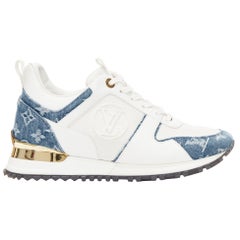 LOUIS VUITTON Run Away denim azul LV monograma logotipo blanco zapatillas con cuña EU37.5