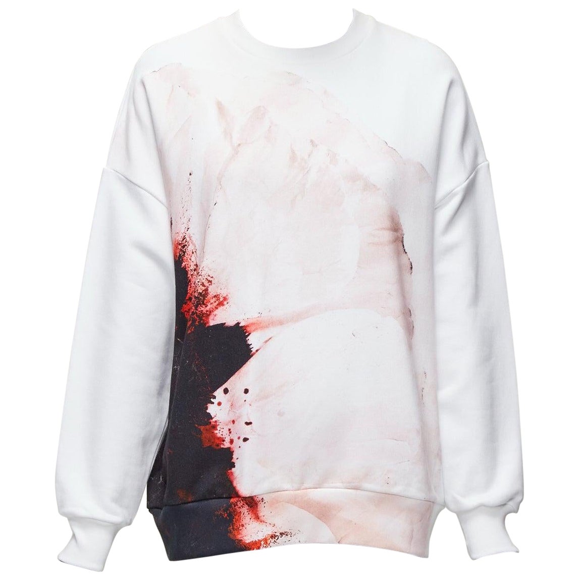 ALEXANDER MCQUEEN 2021 Anemone white red floral cotton crew sweatshirt IT36 XXS For Sale