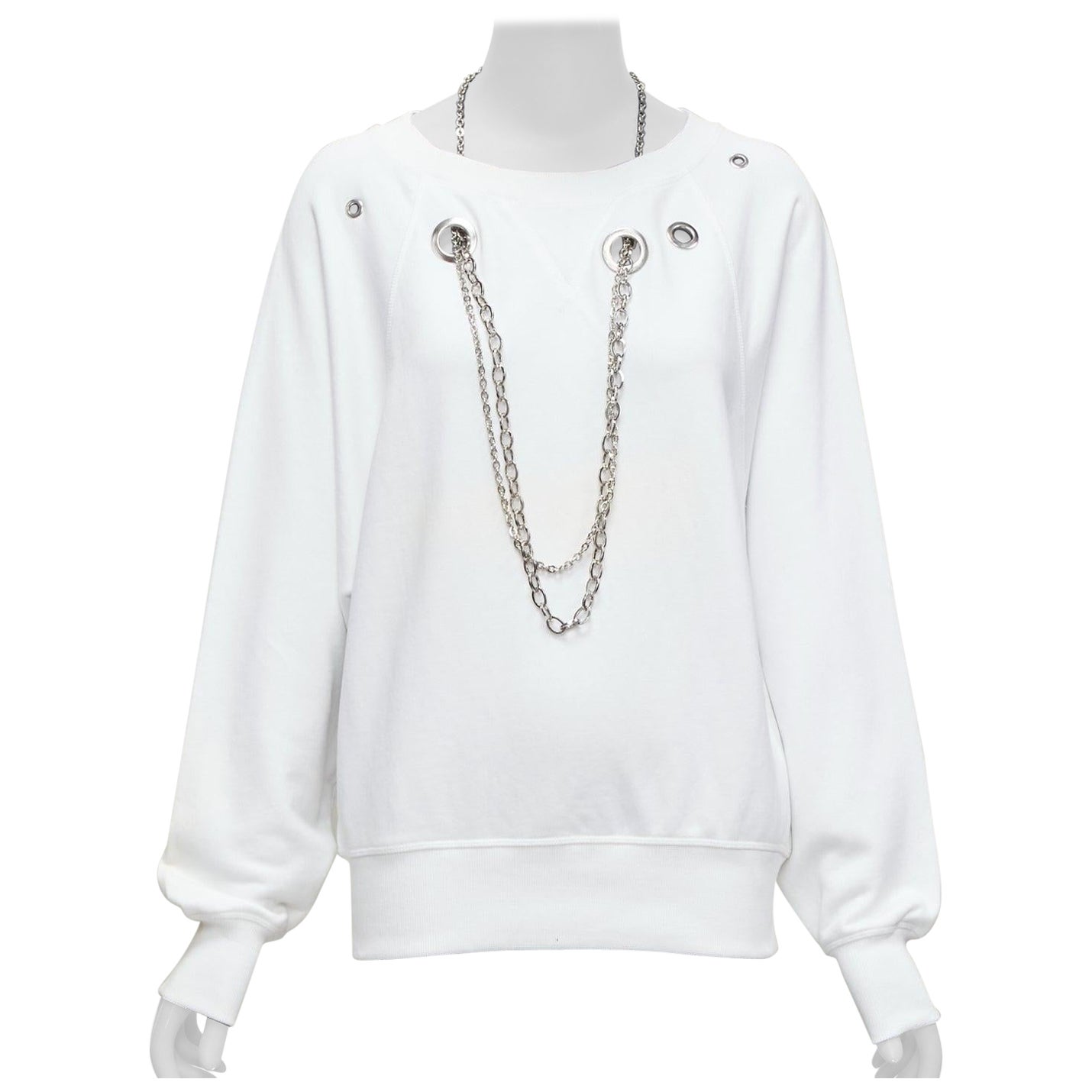 DIESEL 2023 Glenn Martens white silver punk chain grommet oversized sweatshirt For Sale