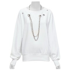 DIESEL 2023 Glenn Martens white silver punk chain grommet oversized sweatshirt