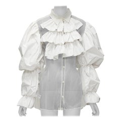 rare VIKTOR & ROLF TULLE cream ruffle front Victorian puff sleeves sheer shirt S