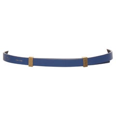 CELINE Phoebe Philo blue smooth leather gold metal bar skinny belt XS