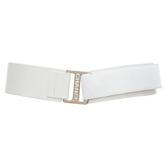 CHANEL B17S white smooth leather silver logo magic tape wide belt 70cm