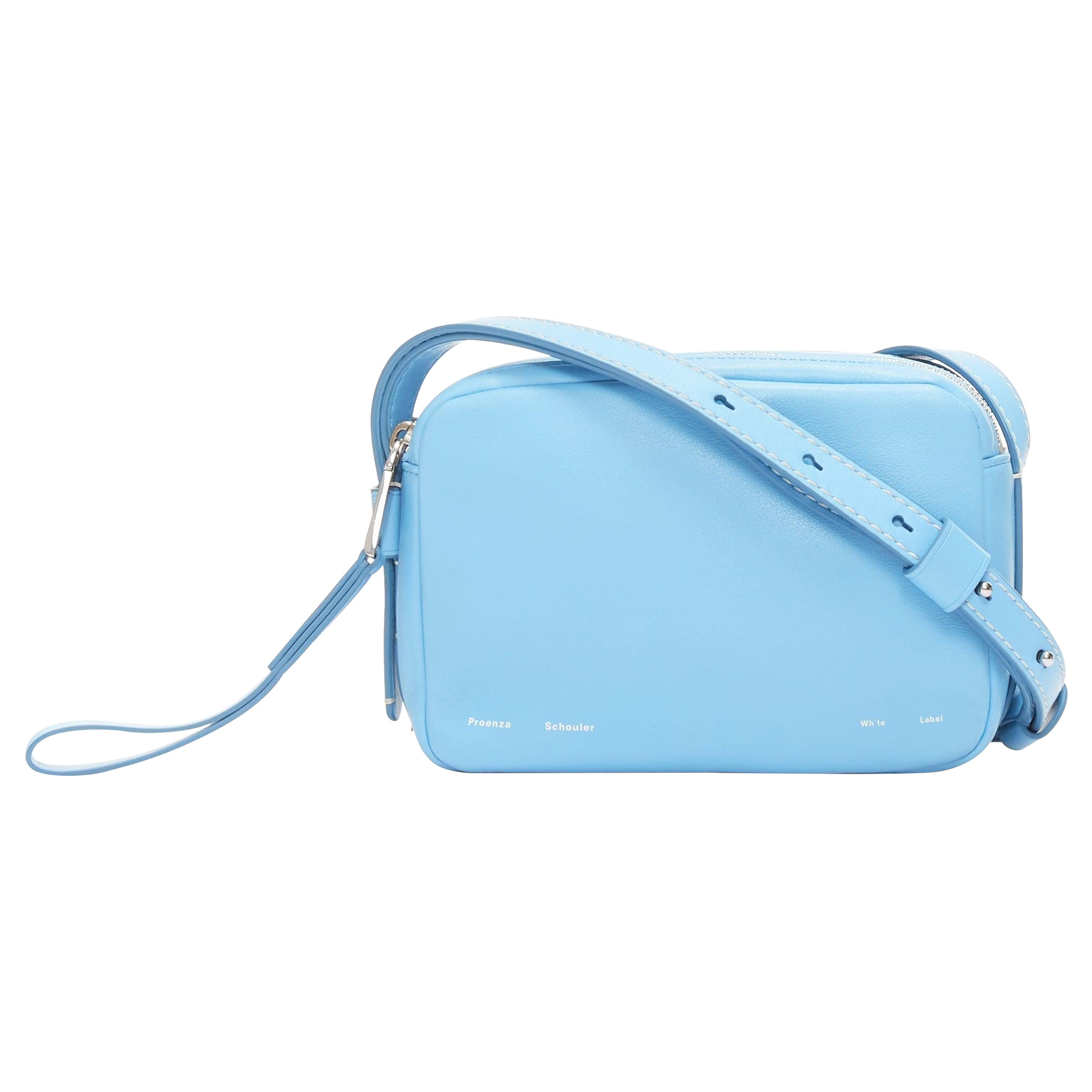 PROENZA SCHOULER White Label blue leather silver zipper crossbody camera bag For Sale