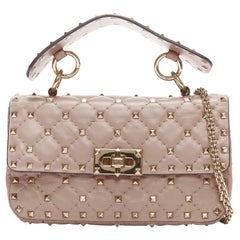 VALENTINO Rockstud blush pink leather gold studded turnlock crossbody chain bag