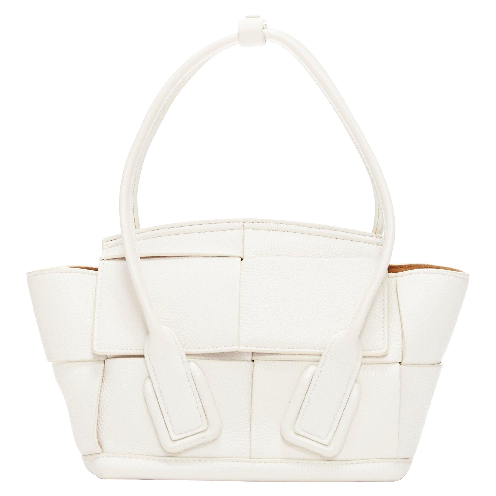 BOTTEGA VENETA Arco white textured intrecciato leather woven small crossbody bag For Sale