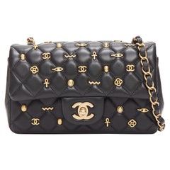 rare CHANEL 2019 Egyptian Amulet Limited Lucky Charms CC black leather flap bag