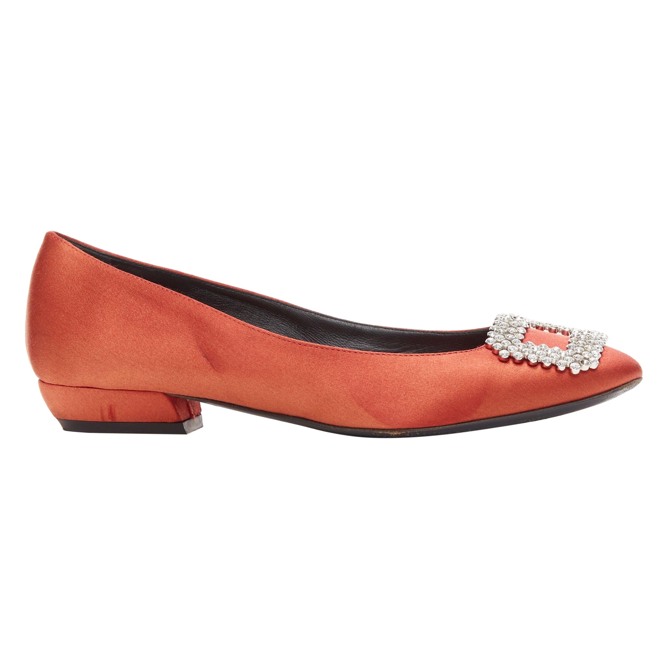ROGER VIVIER red satin silver strass crystal buckle classic dress flats EU36.5 For Sale