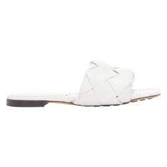 BOTTEGA VENETA Lido white intrecciato woven leather square toe slippers EU37